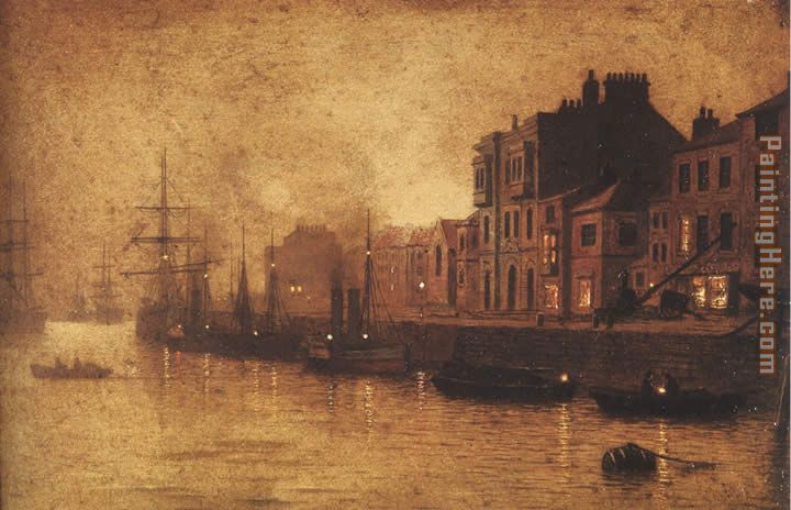 Evening Whitby Harbour painting - John Atkinson Grimshaw Evening Whitby Harbour art painting